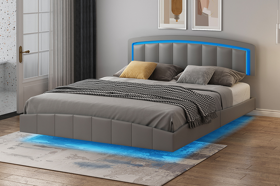 4468-1 LED-gestoffeerd zwevend bedframe