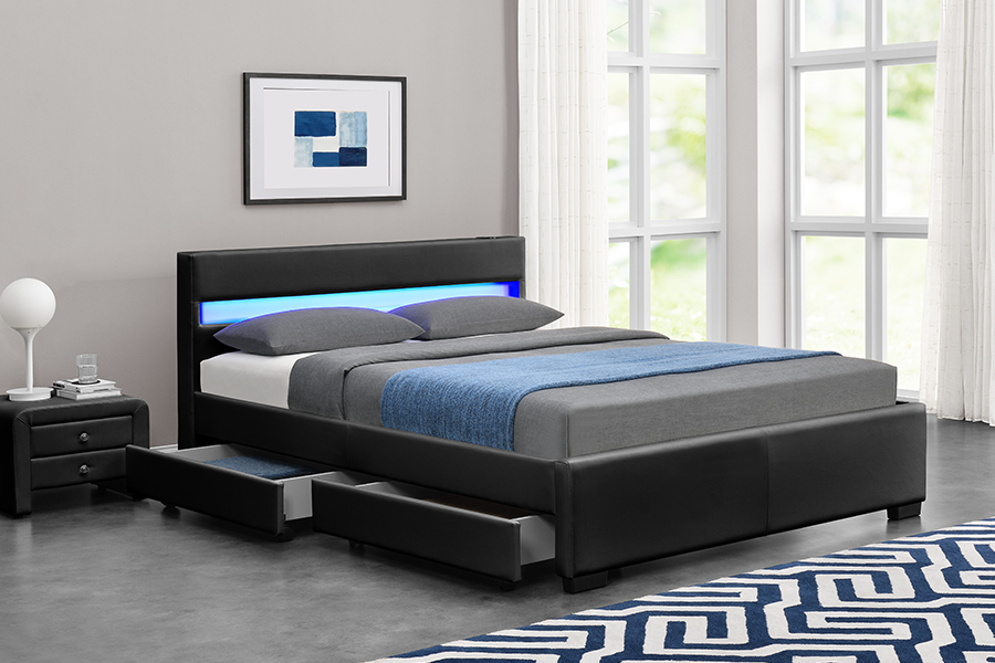 1894-1DS Bluetooth-luidspreker Gestoffeerd audiovisueel bedframe met opbergruimte