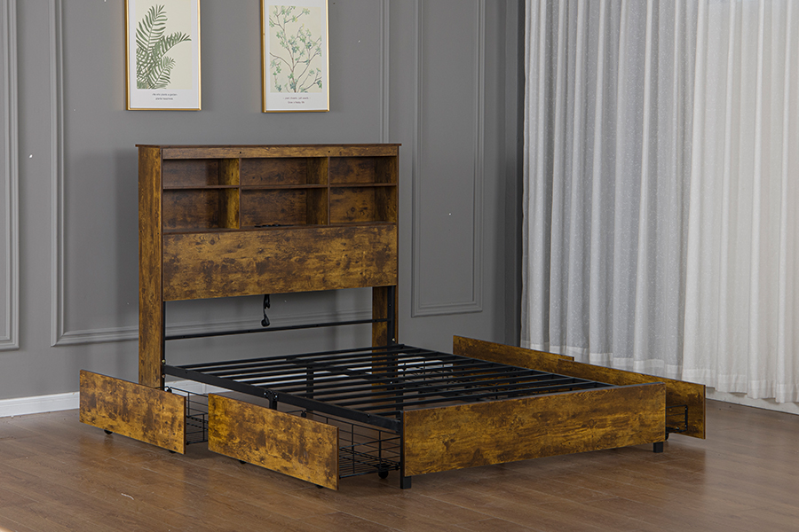 4831D Houten bedframe in retro-industriële stijl