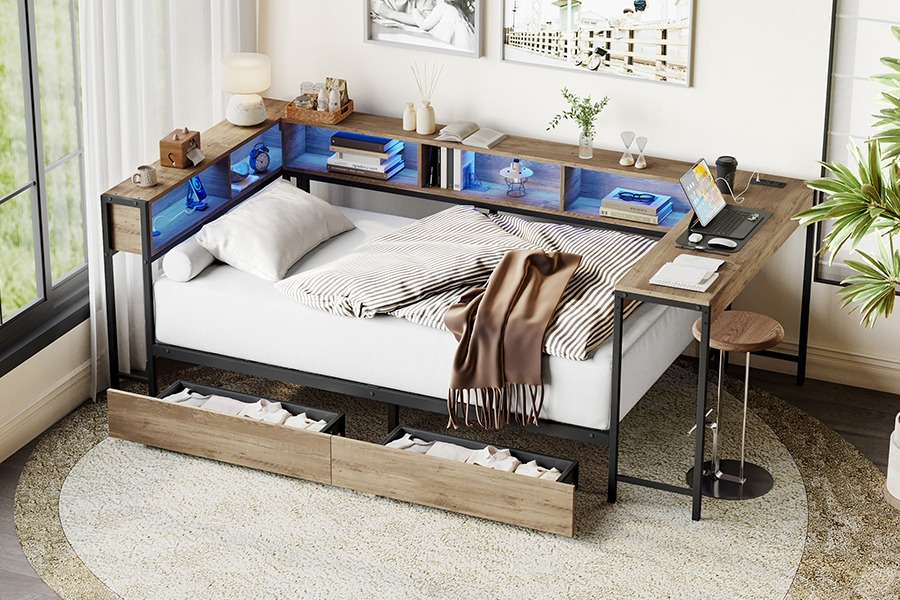 4599-1-3DU Metalen studiebedframe met L-vormig bureau