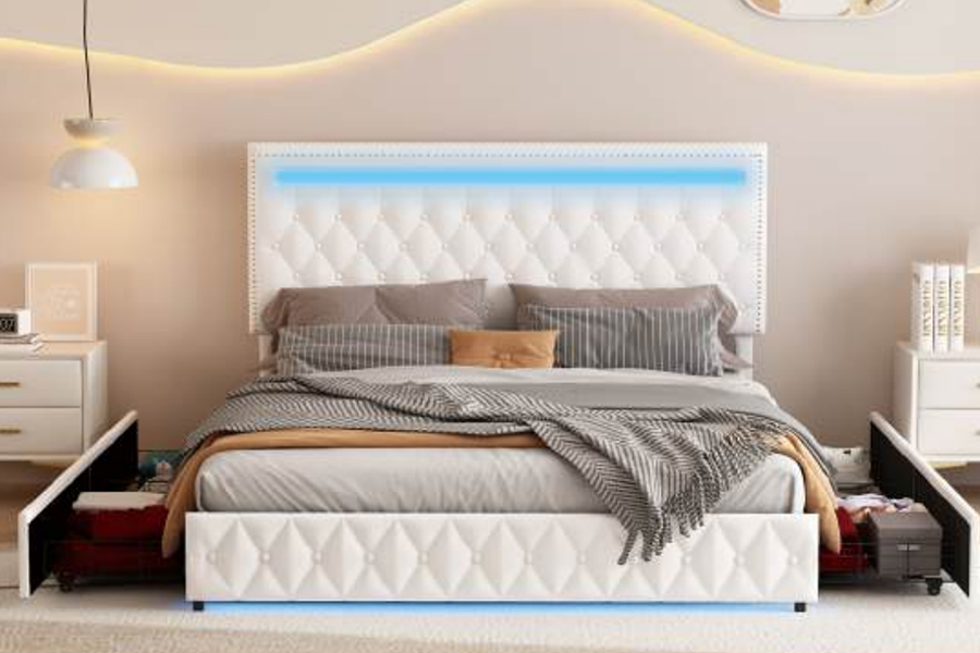 4471-1-3D Laden Opbergruimte Slimme sfeerverlichting Bedframe