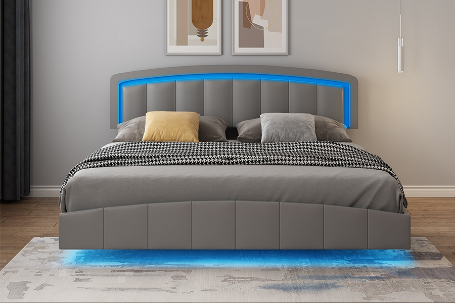 4468-1 LED-gestoffeerd zwevend bedframe