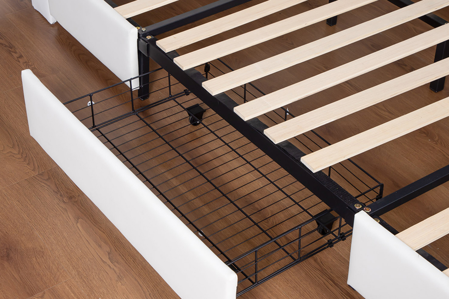 A002-1-3DU USB gestoffeerd bedframe met geïntegreerd hoofdeinde