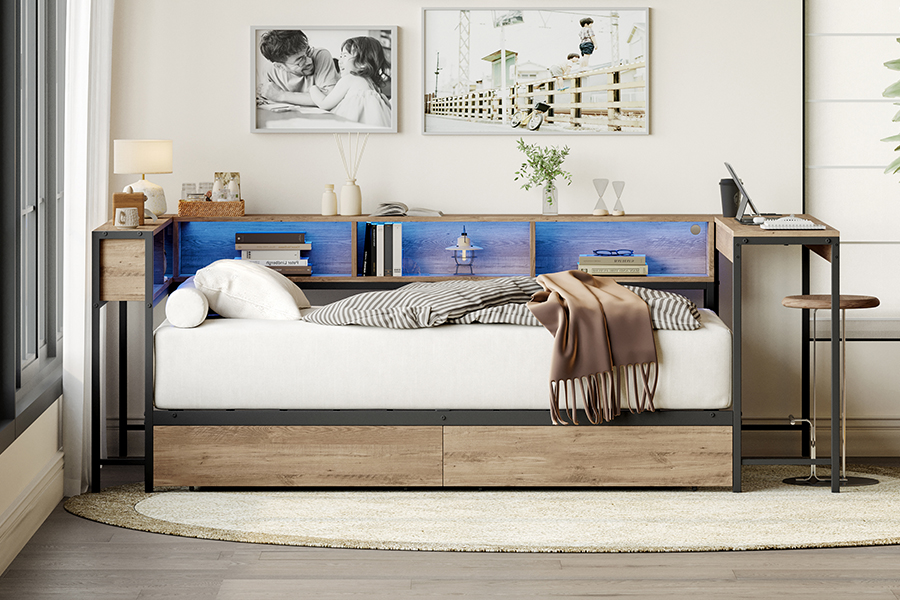 4599-1-3DU Metalen studiebedframe met L-vormig bureau