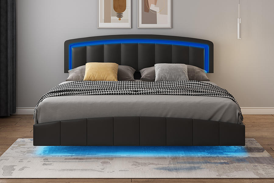 4468-1 LED-gestoffeerd zwevend bedframe
