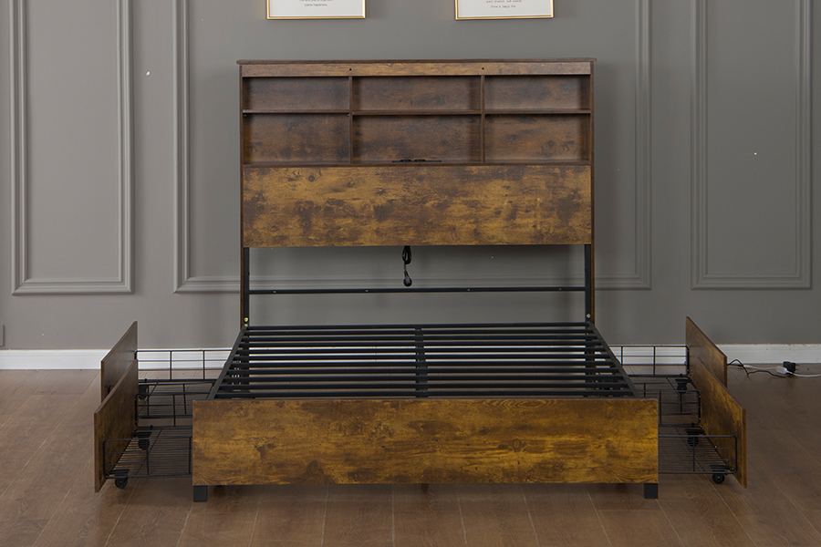4831D Houten bedframe in retro-industriële stijl