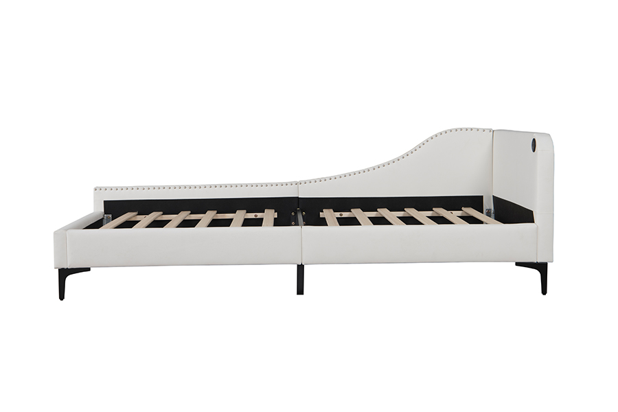 4546-3U USB gestoffeerd L-vormig lederen bedframe