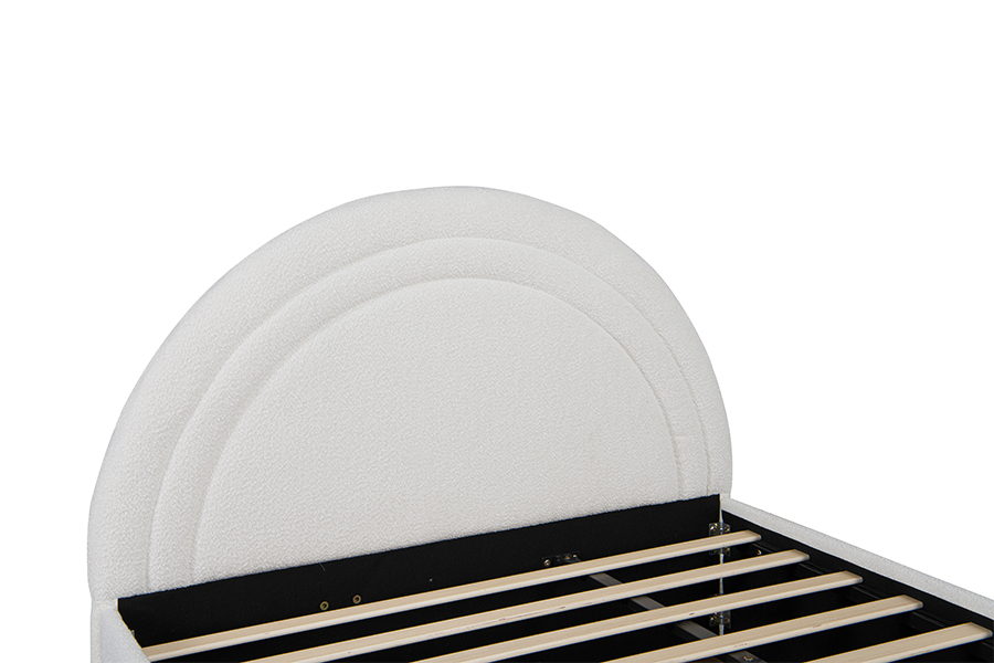 4542 Onderschuifbed, gestoffeerd, gebogen bedframe met opbergruimte