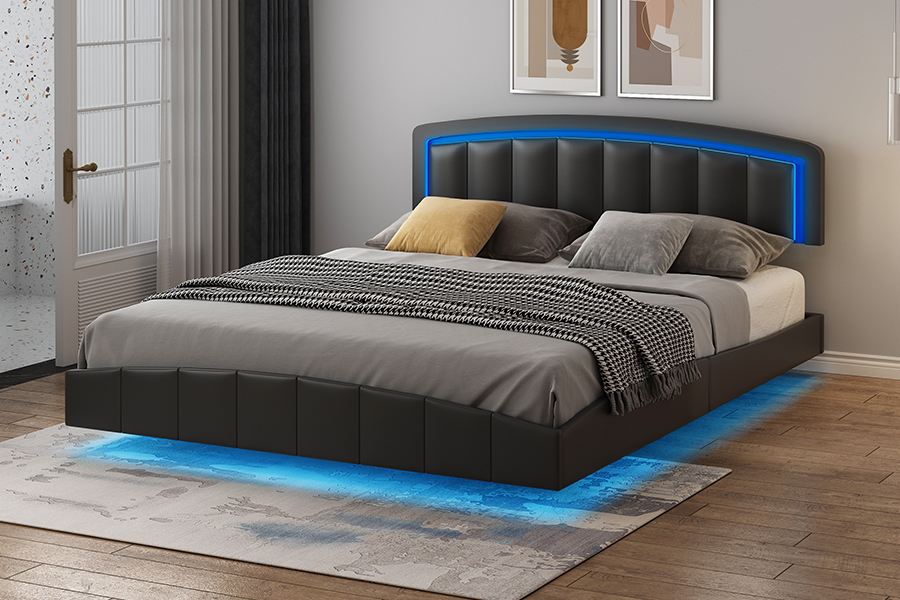 4468-1 LED-gestoffeerd zwevend bedframe