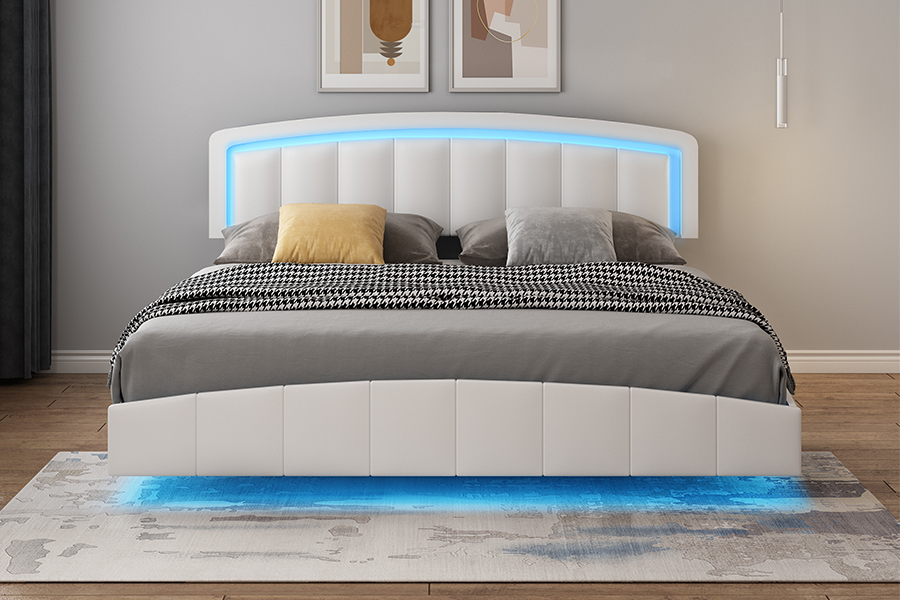 4468-1 LED-gestoffeerd zwevend bedframe