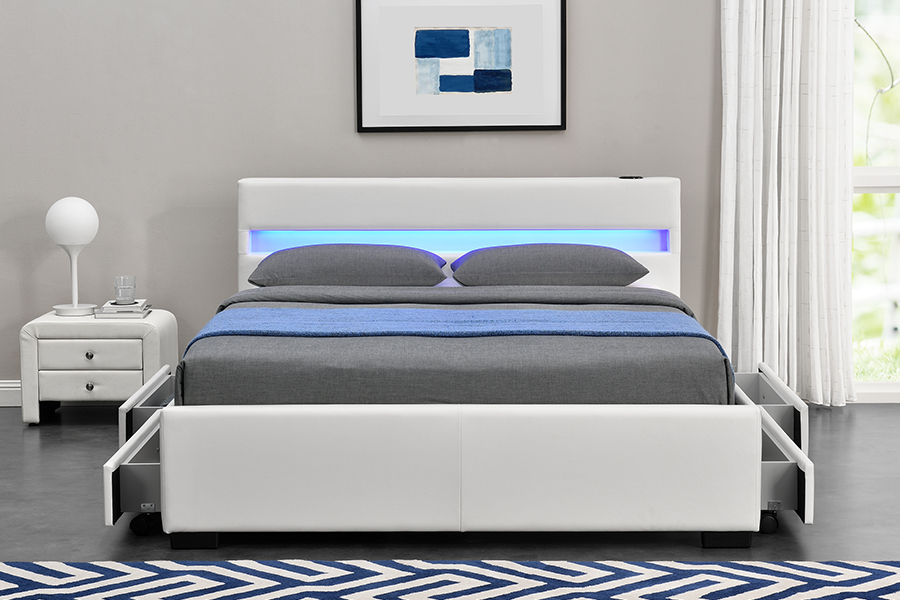 1894-1DS Bluetooth-luidspreker Gestoffeerd audiovisueel bedframe met opbergruimte