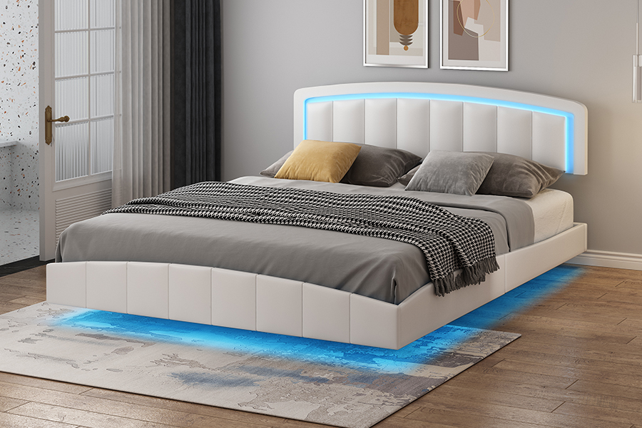 4468-1 LED-gestoffeerd zwevend bedframe