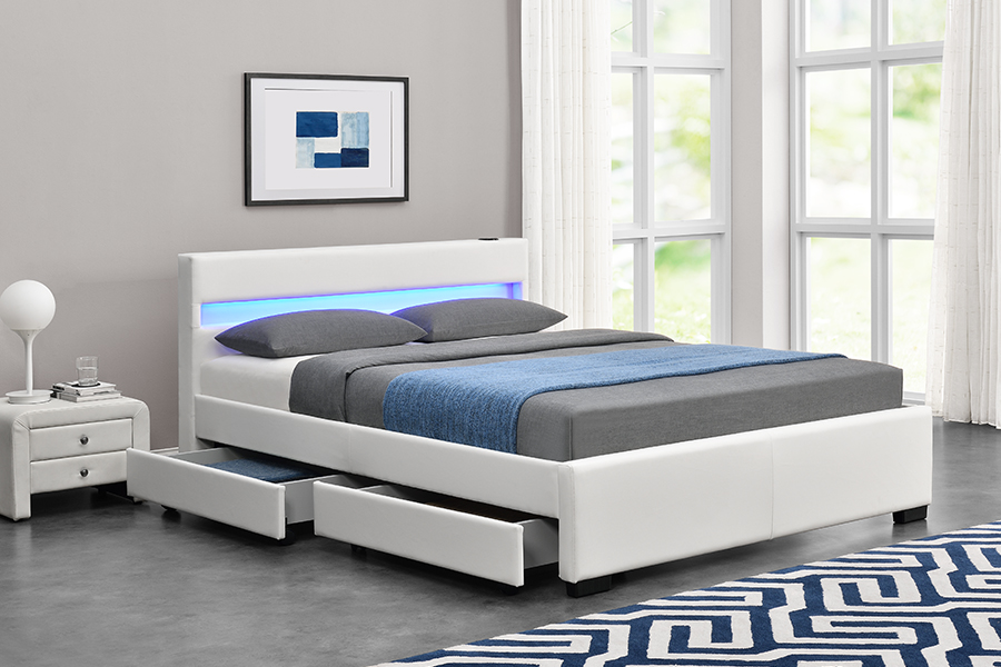 1894-1DS Bluetooth-luidspreker Gestoffeerd audiovisueel bedframe met opbergruimte
