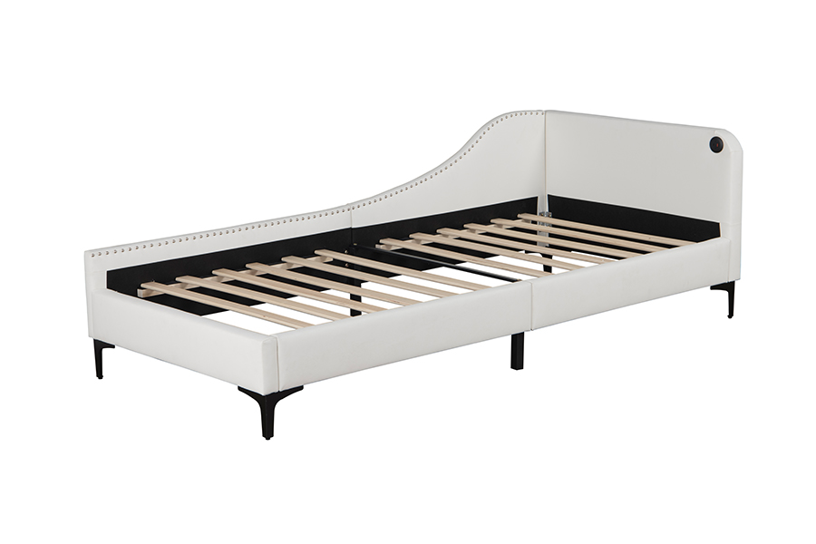 4546-3U USB gestoffeerd L-vormig lederen bedframe