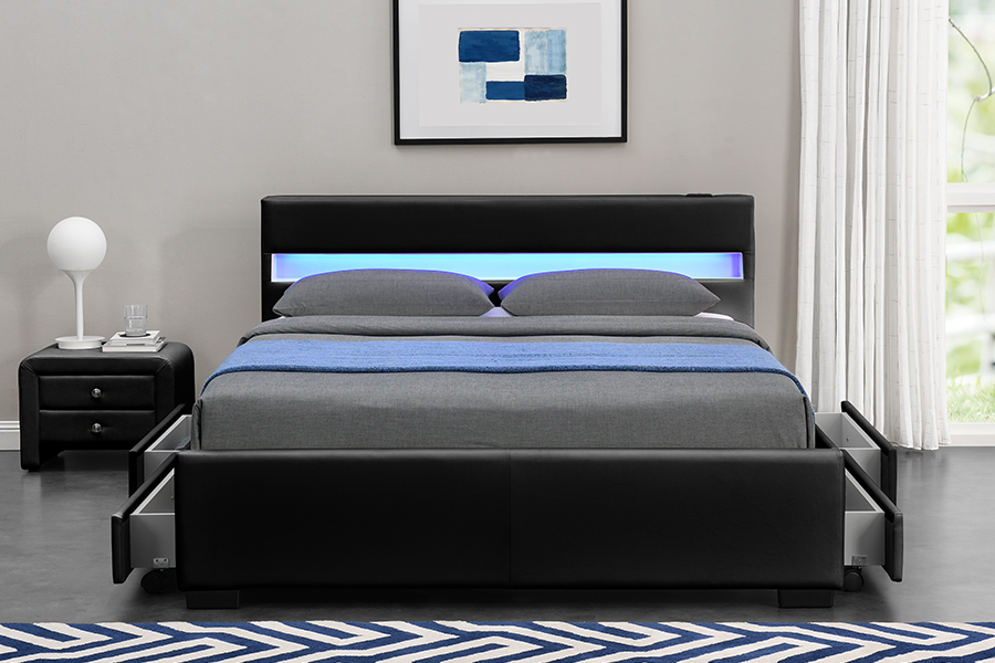 1894-1DS Bluetooth-luidspreker Gestoffeerd audiovisueel bedframe met opbergruimte
