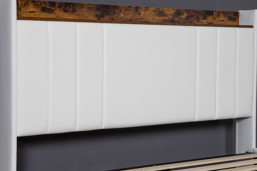 A002-1-3DU USB gestoffeerd bedframe met geïntegreerd hoofdeinde