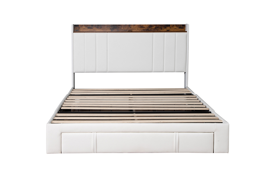 A002-1-3DU USB gestoffeerd bedframe met geïntegreerd hoofdeinde