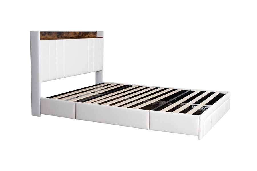 A002-1-3DU USB gestoffeerd bedframe met geïntegreerd hoofdeinde