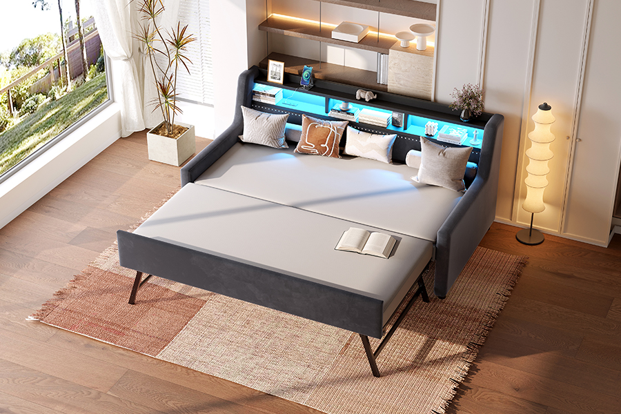 4857-1U Slaapbank met zachte fluwelen onderschuifbedbekleding