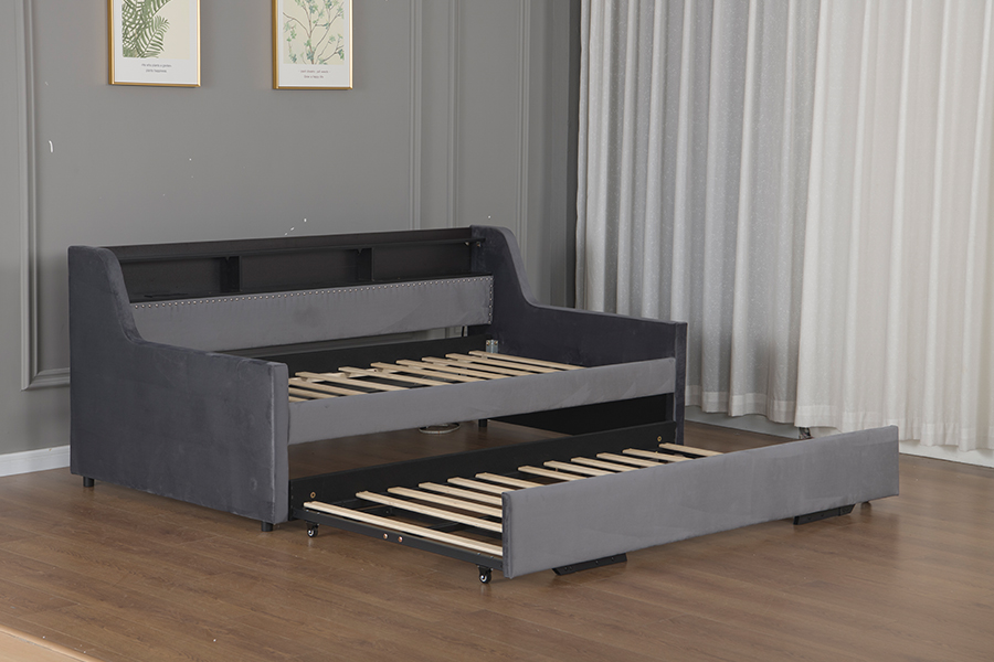 4857-1U Slaapbank met zachte fluwelen onderschuifbedbekleding