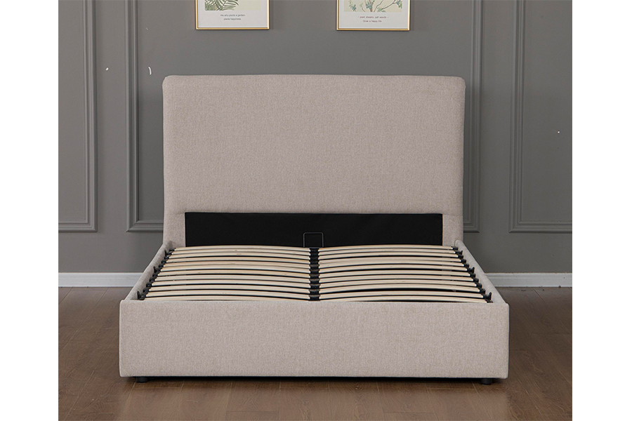 5017G Modern, met beige stof bekleed bedframe met hydraulische opbergruimte