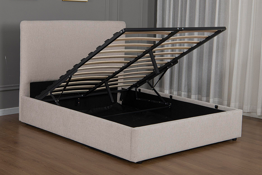 5017G Modern, met beige stof bekleed bedframe met hydraulische opbergruimte