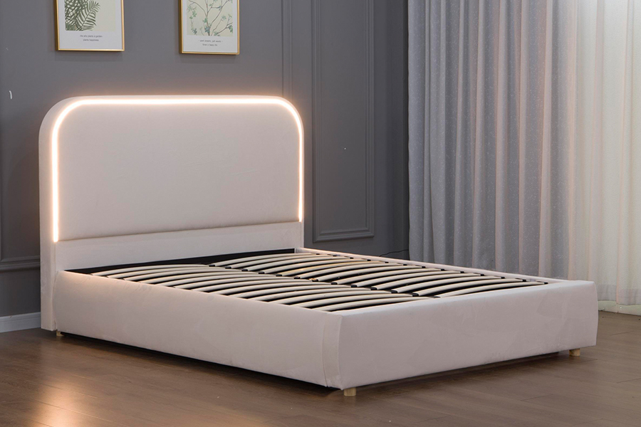 5032-1G Houten gebogen hoofdeinde, LED-gestoffeerd bedframe