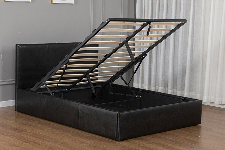 5030G Modern zwart kunstleer gestoffeerd bedframe met opbergruimte