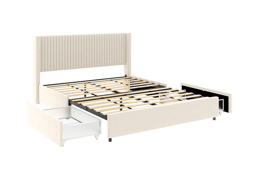 N18 Modern beige gestoffeerd zacht bed Verstelbaar gestoffeerd bedframe met opbergruimte