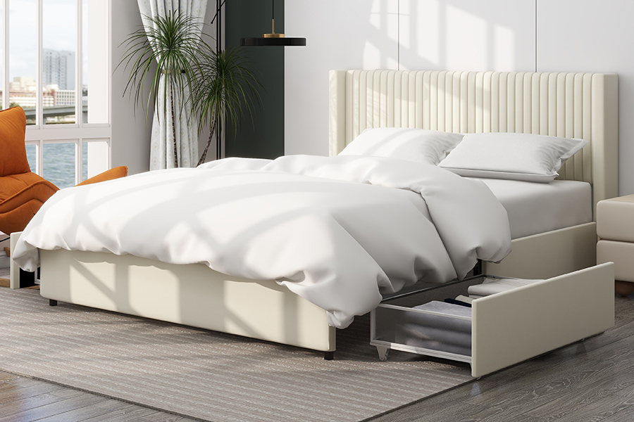 N18 Modern beige gestoffeerd zacht bed Verstelbaar gestoffeerd bedframe met opbergruimte
