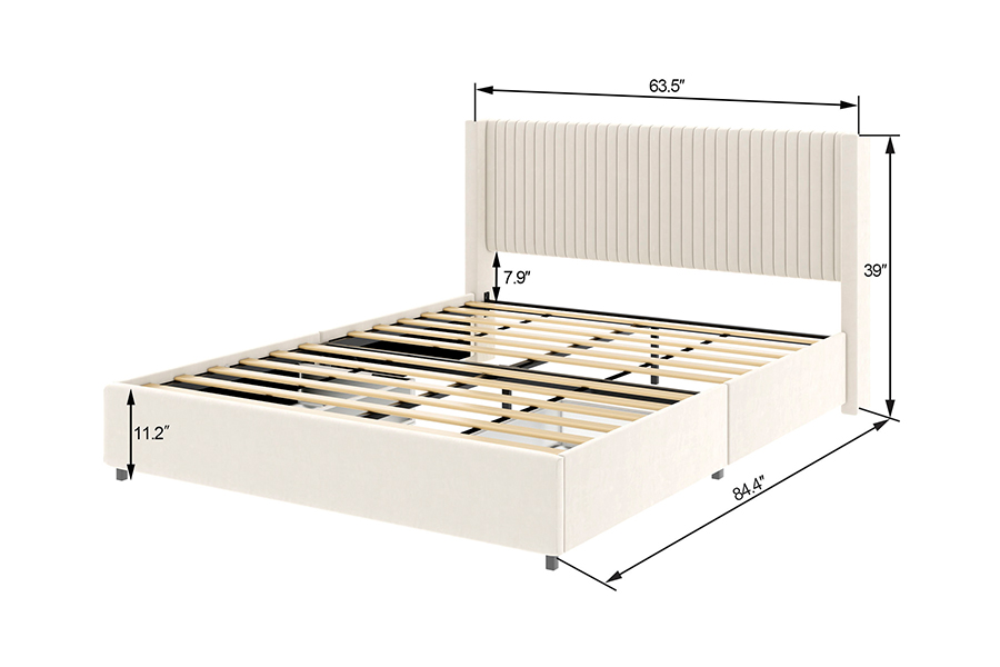 N18 Modern beige gestoffeerd zacht bed Verstelbaar gestoffeerd bedframe met opbergruimte
