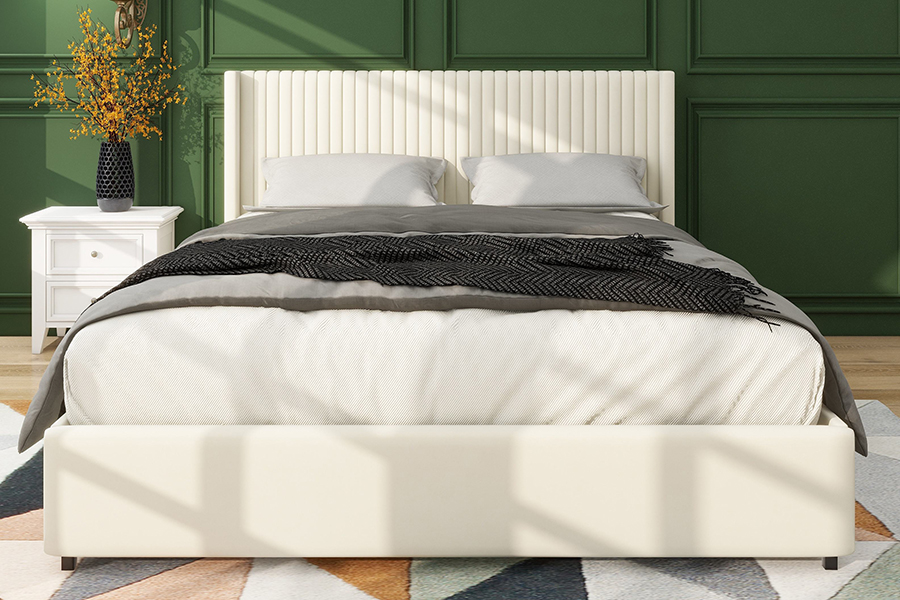 N18 Modern beige gestoffeerd zacht bed Verstelbaar gestoffeerd bedframe met opbergruimte