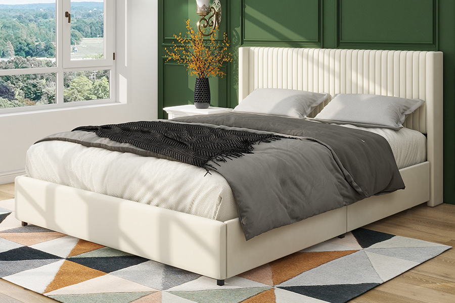 N18 Modern beige gestoffeerd zacht bed Verstelbaar gestoffeerd bedframe met opbergruimte
