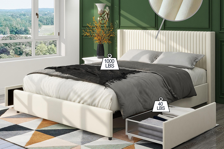 N18 Modern beige gestoffeerd zacht bed Verstelbaar gestoffeerd bedframe met opbergruimte