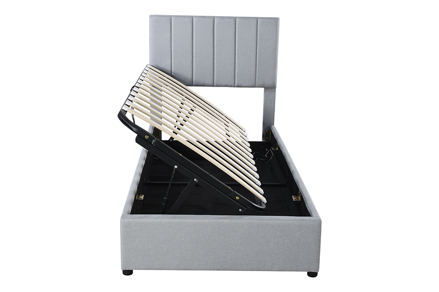 N16 Moderne grijze stof Opklapbare opbergfunctie Gestoffeerd bedframe met opbergruimte