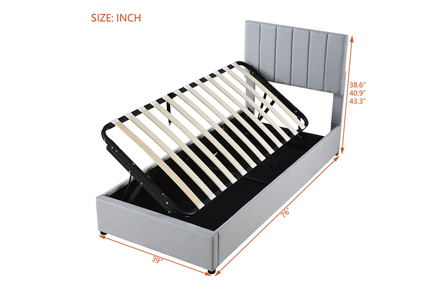 N16 Moderne grijze stof Opklapbare opbergfunctie Gestoffeerd bedframe met opbergruimte