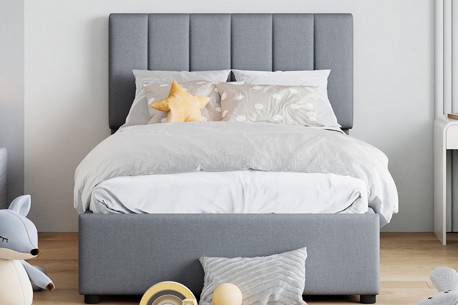 N16 Moderne grijze stof Opklapbare opbergfunctie Gestoffeerd bedframe met opbergruimte