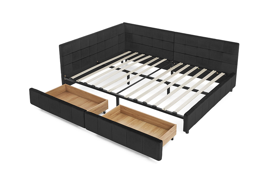 N14 L-vormig fluweel gestoffeerd Zeer verstelbaar gestoffeerd bedframe met opbergruimte