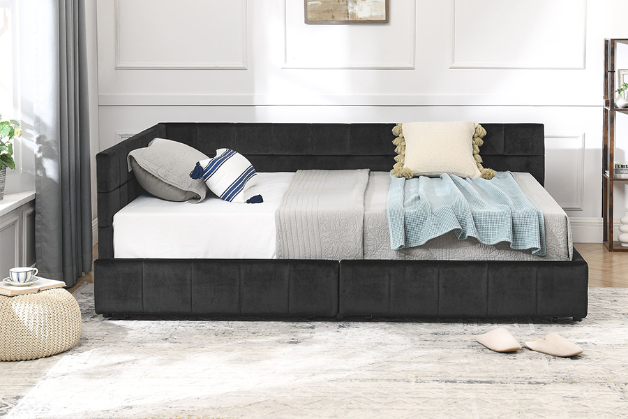 N14 L-vormig fluweel gestoffeerd Zeer verstelbaar gestoffeerd bedframe met opbergruimte
