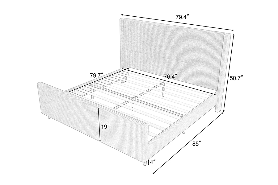 N12 Verstelbare Wingback Eenvoudig te demonteren Gestoffeerd bedframe