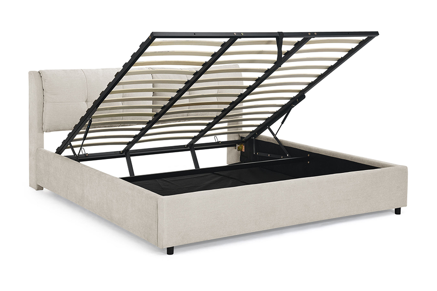 N10 Milieuvriendelijk en duurzaam gestoffeerd bedframe met opbergruimte
