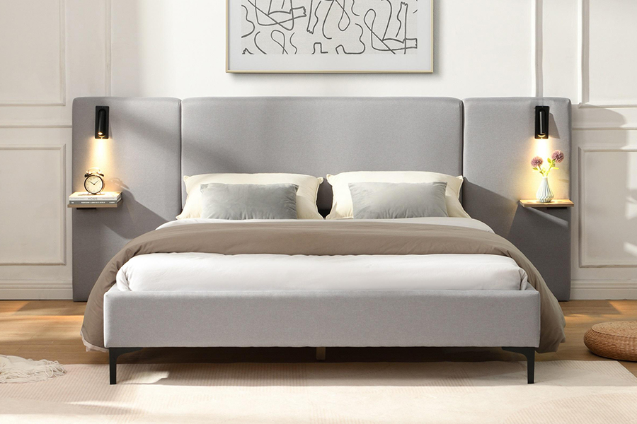 N1 Donkergrijs, duurzaam stof, stevig lattenbodem, gestoffeerd led-bedframe