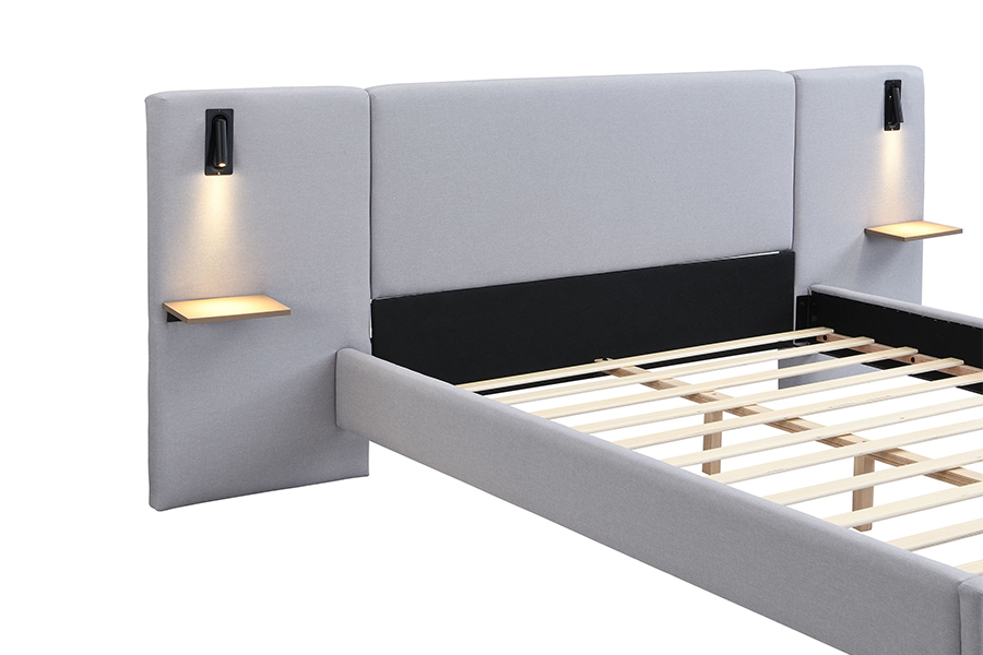 N1 Donkergrijs, duurzaam stof, stevig lattenbodem, gestoffeerd led-bedframe