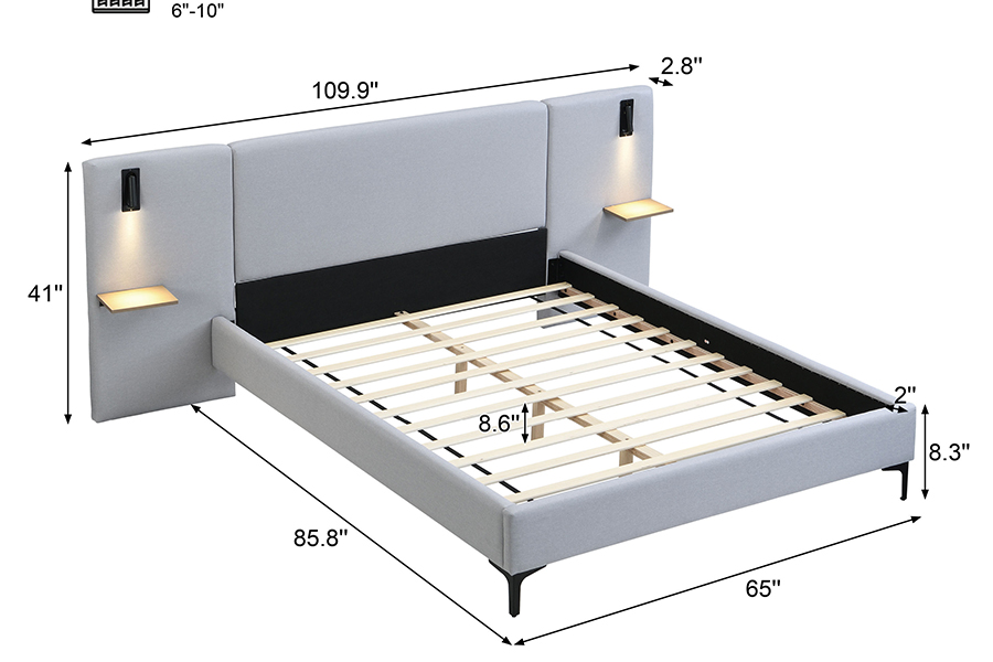 N1 Donkergrijs, duurzaam stof, stevig lattenbodem, gestoffeerd led-bedframe