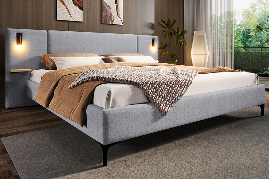 N1 Donkergrijs, duurzaam stof, stevig lattenbodem, gestoffeerd led-bedframe