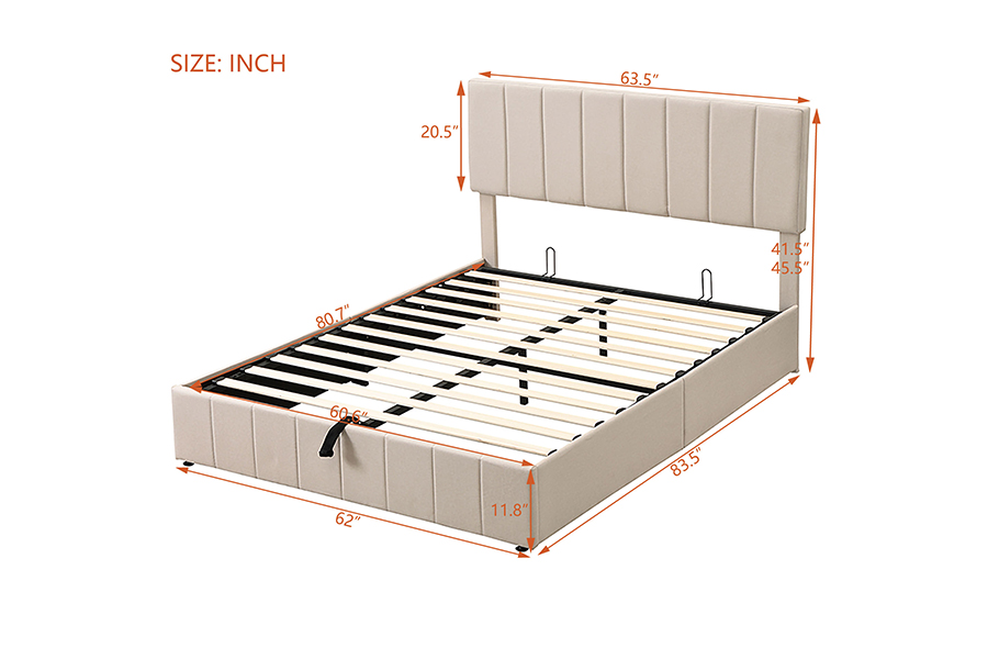 N19 Verticaal gestreept getuft hoofdeinde Gestoffeerde bedframes met opbergruimte