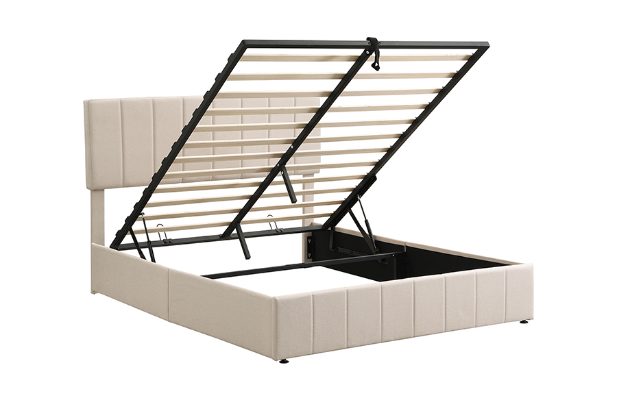 N19 Verticaal gestreept getuft hoofdeinde Gestoffeerde bedframes met opbergruimte