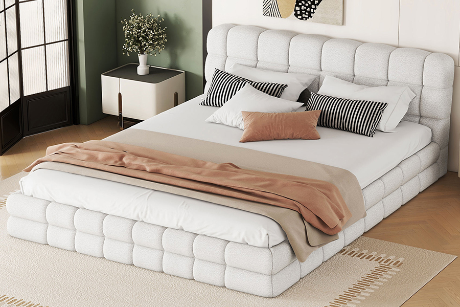 N20 pluche teddystof verstelbaar platformbed onderschuifbed gestoffeerd bedframe