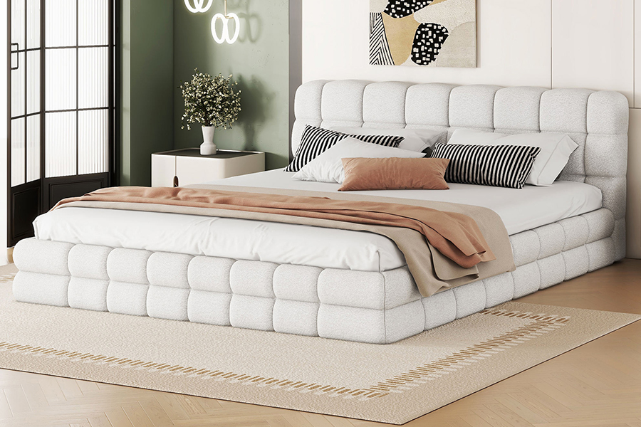 N20 pluche teddystof verstelbaar platformbed onderschuifbed gestoffeerd bedframe