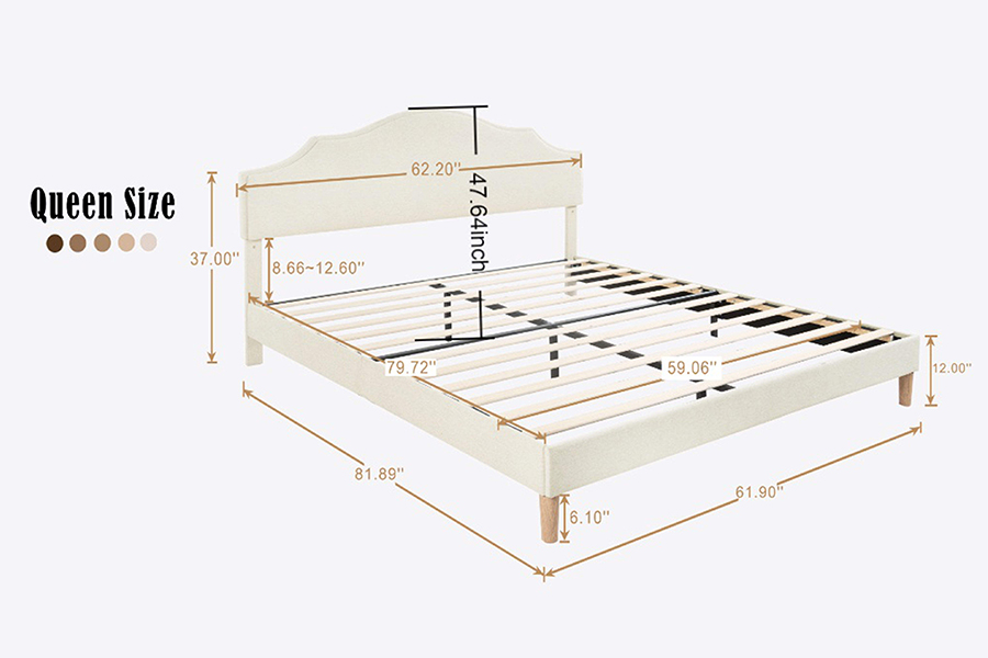 N21 Hoogwaardig beige stoffen queensize gestoffeerd bed
